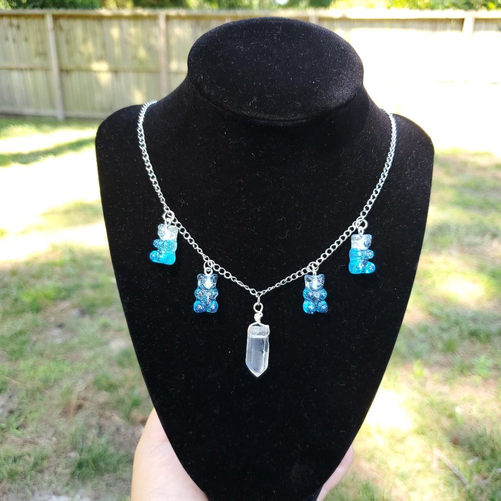 Gummy bear with quartz necklace
